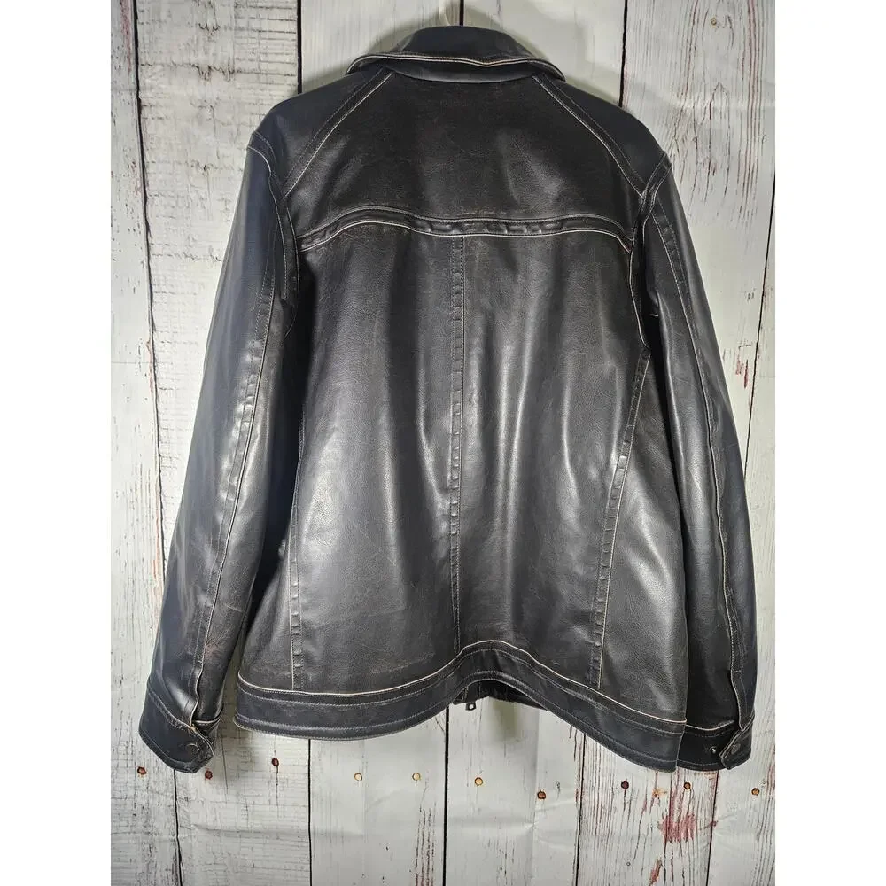 Tommy Hilfiger‎ Men's Faux Leather Moto Jacket Brownish Black Size Large
